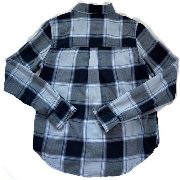 Abercrombie & Fitch Button Down Shirt | Navy Blue Plaid Flannel - Size S - Picture 10 of 12